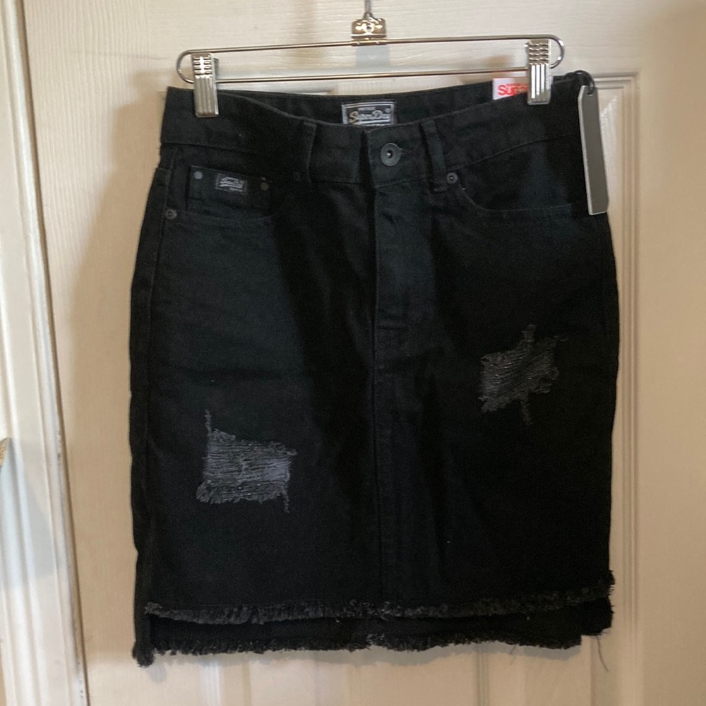 SuperDry Black Distressed Mini Skirt